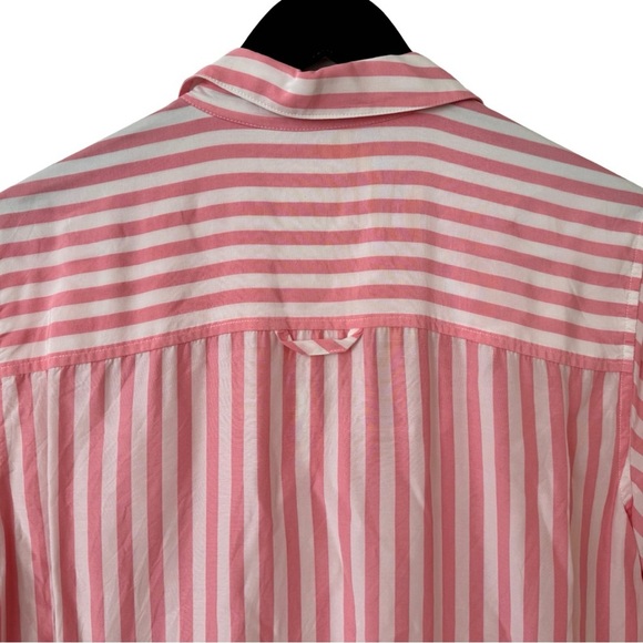 AYR Medium Pool Boy Shirt Pink Stripe Silk-Blend Short Sleeve Button Down Casual - Picture 5 of 7